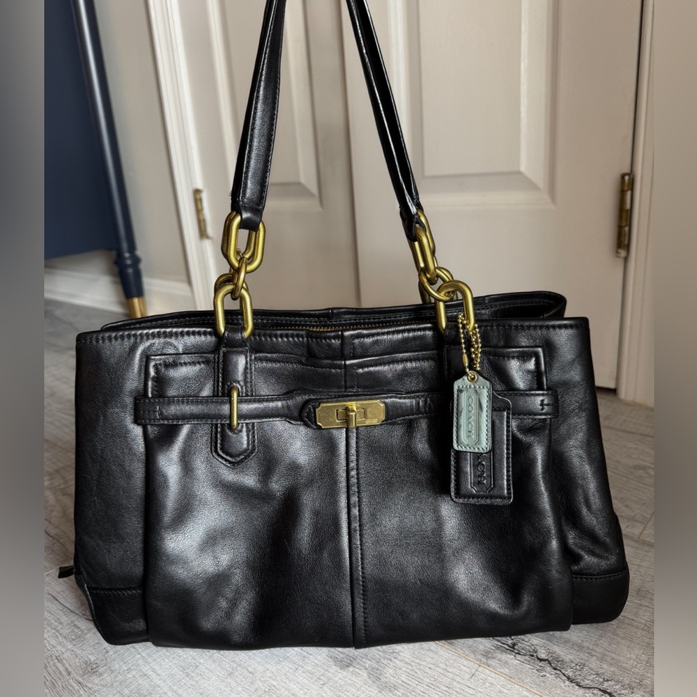 Vintage Coach Restored Jayden Carryall in black with gold hardware.